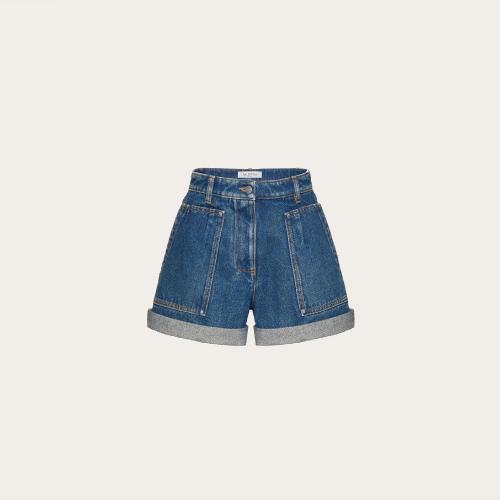  VALENTINO华伦天奴 22年秋冬 女士 短裤 SHORT EN DENIM DéLA_Vé BLEU XB3DD12R6UK528
