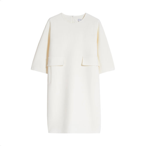MaxMara/麦丝玛拉 22年早春新款 CHIETI系列 女士象牙白色羊毛混纺连衣裙1221012106001