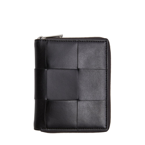 Bottega Veneta/葆蝶家 经典款 男士黑色Intreccio编织牛皮革拉链钱包649596VBWD28803