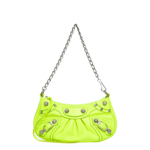 Balenciaga/巴黎世家 22春夏新款LE CAGOLE系列 女士迷你荧光绿色小羊皮复古银扣链式饺子型单肩包 6958141VGUY7206