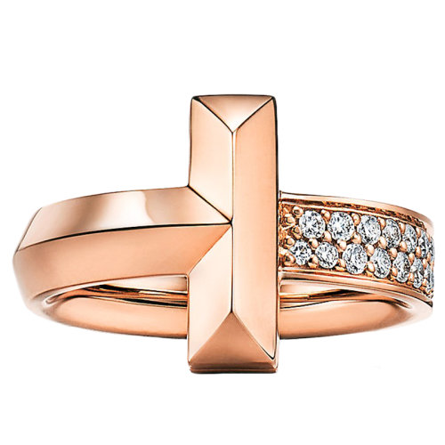 Tiffany & Co./蒂芙尼 18K金 玫瑰金 T1 宽式戒指GRP11337