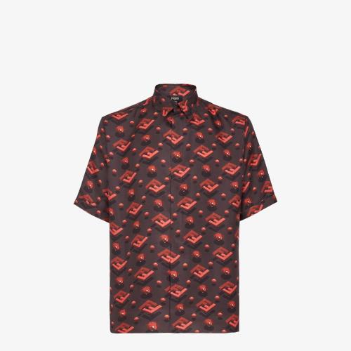  FENDI芬迪 22年秋冬 男士 短袖衬衫 红色桑蚕丝衬衫 FS079_L54F0QK0