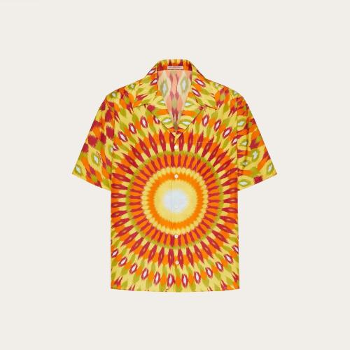  VALENTINO华伦天奴 22年秋冬 男士 短袖衬衫 CHEMISE EN SOIE ET COTON a IMPRIMé ROUND RAIN