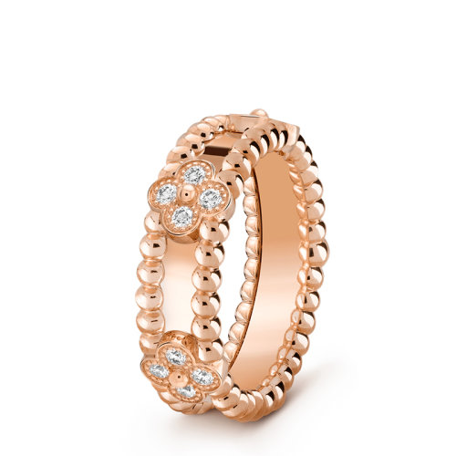 Van Cleef & Arpels/梵克雅宝 Perlée sweet trèfles系列 18K金玫瑰金镶嵌钻石四叶草戒指指环VCARP6ML00