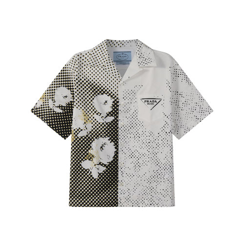 PRADA/普拉达 【22年新款】 男士棉质宽松版休闲短袖衬衫白色多色印花图案 UCS406 1ZSJ S 2