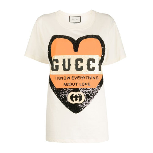 GUCCI/古驰  女装 服装 圆领棉质心形印花 女士短袖T恤 492347心形字母印花