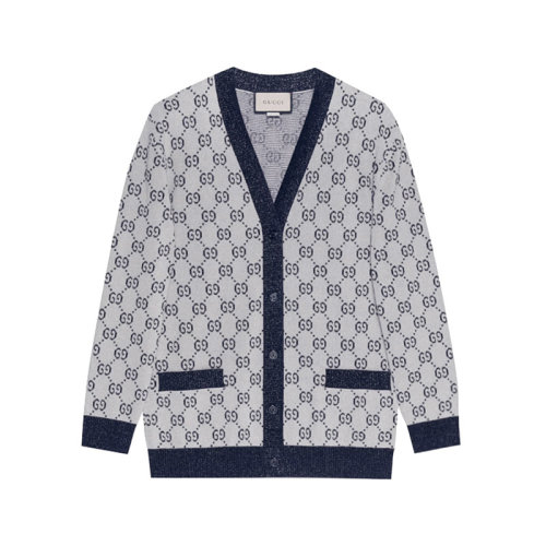 GUCCI/古驰 【22秋冬新款】 女士棉质V领针织衫开衫GG提花图案 692727 XKB54