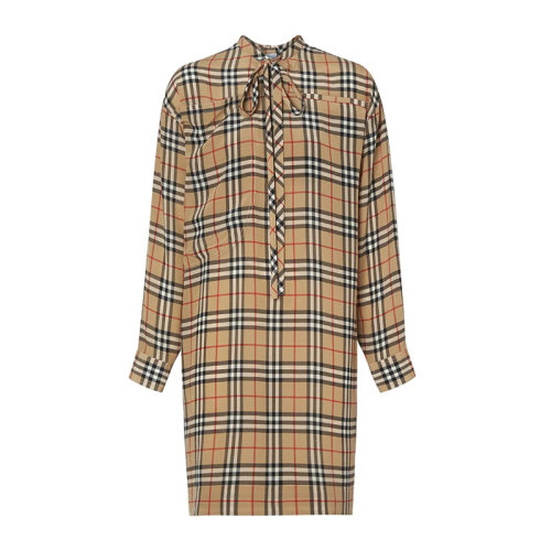 BURBERRY/博柏利女装 服装 丝绸经典款格纹蝴蝶结长袖衬衫 女士裙装女士连衣裙 8014299经典格纹