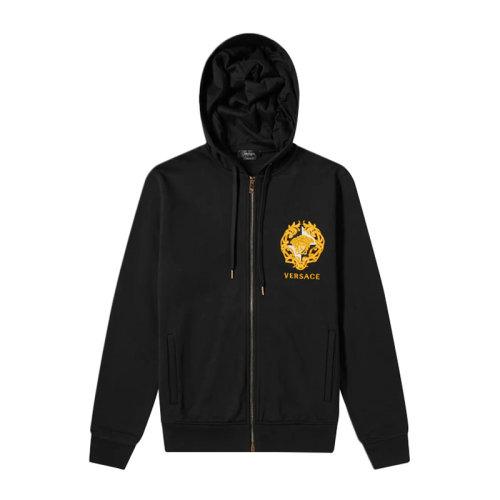 VERSACE/范思哲 男士黑色棉质经典字母徽标美杜莎头像印花图案连帽卫衣上衣外套 A87502-A231242-A1008