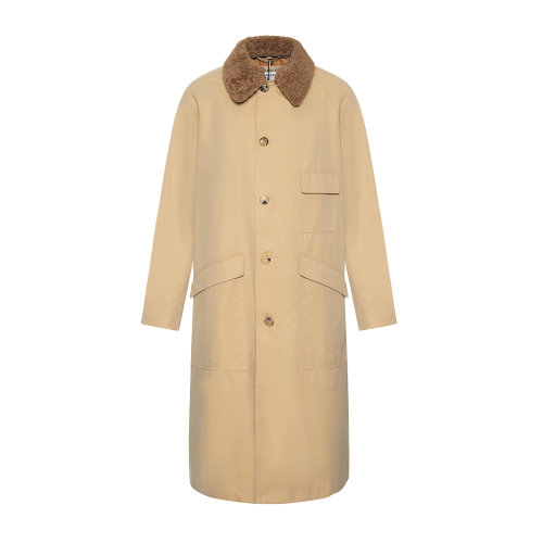 纯棉卡其色可拆卸毛领长款大衣 BURBERRY/博柏利 巴宝莉 男装 男士外套 风衣 男士大衣 瑕疵特卖（陈列痕迹，不影响使用）