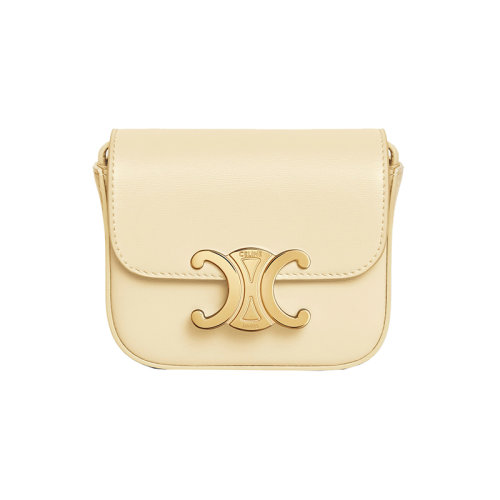 CELINE/赛琳 23春夏新款 女士淡黄色小牛皮金色金属按扣调节拆卸皮革肩带单肩斜挎包10I513DPV.11OY