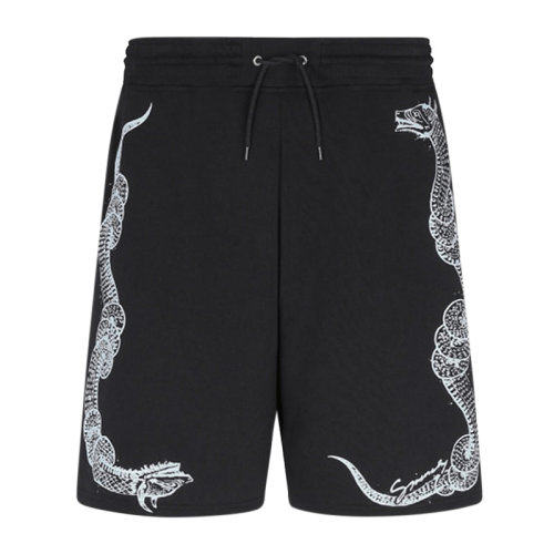Givenchy/纪梵希 男士黑色棉质经典蛇纹图案印花装饰抽绳款运动裤短裤男裤 BM50D330AF-001