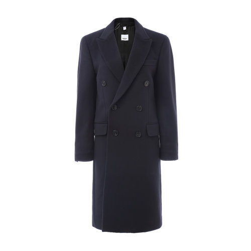 BURBERRY/博柏利 深蓝色双排扣女士羊毛大衣 女士大衣 外套 女装