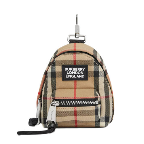BURBERRY/博柏利 21新款 男女同款米色复古格纹棉质徽标贴花背包形状钥匙包80310611