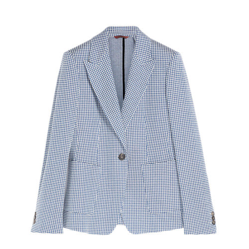 MaxMara/麦丝玛拉 22年早春新款 ZOLFO系列 女士蓝色/白色棉质混纺千鸟格提花西装外套夹克6911042706001