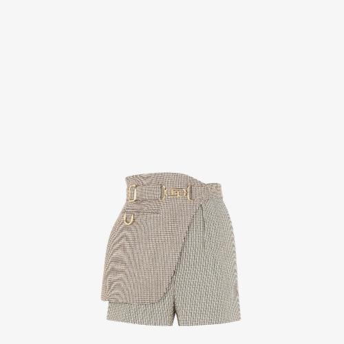  FENDI芬迪 22年秋冬 女士 短裤 米色千鸟格纹羊毛短裤 FR6410AKSMF1IHB