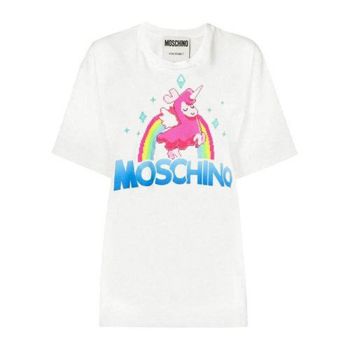MOSCHINO/莫斯奇诺  女装  独角兽图案  女士白色棉质圆领时尚休闲春夏短袖T恤 3XA077491401002
