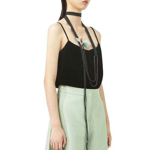 nisiss/怡夕黑色丝绒吊带女士短袖T恤n186sv21