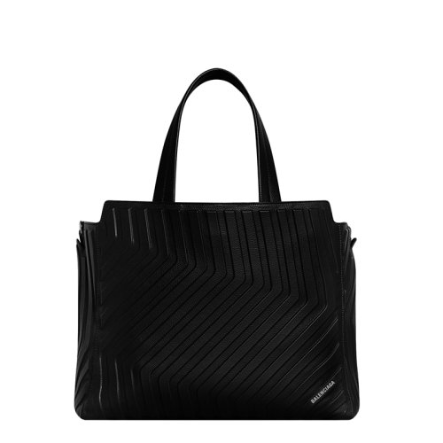 Balenciaga/巴黎世家 22春夏新款CAR系列 男士中号黑色粒面牛皮革条纹压花单价斜挎横款托特包6794612103I1000