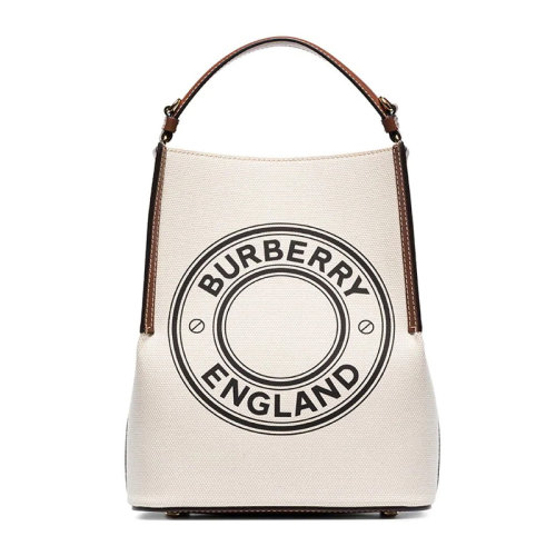 BURBERRY/博柏利 女士米色棉质配皮经典圆形字母徽标印花单肩包斜挎包手提包女包 8026824