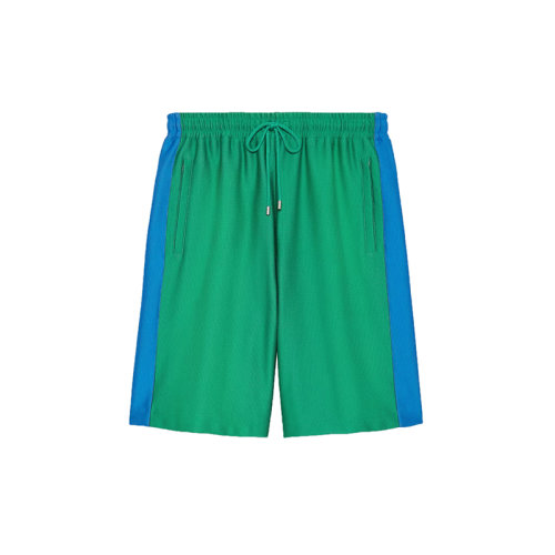 GUCCI/古驰 22秋冬款 The North Face联名系列 男士绿色聚酰胺混纺饰有蓝橙色侧条纹多色贴片LOGO图案平纹针织短裤676596XJDWQ3334