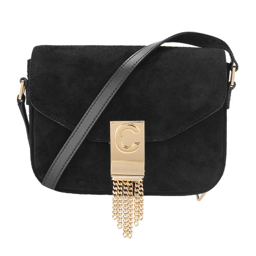 CELINE/赛琳女士链条logo印字单肩斜挎ins风背包黑色系皮革188503BGY女包