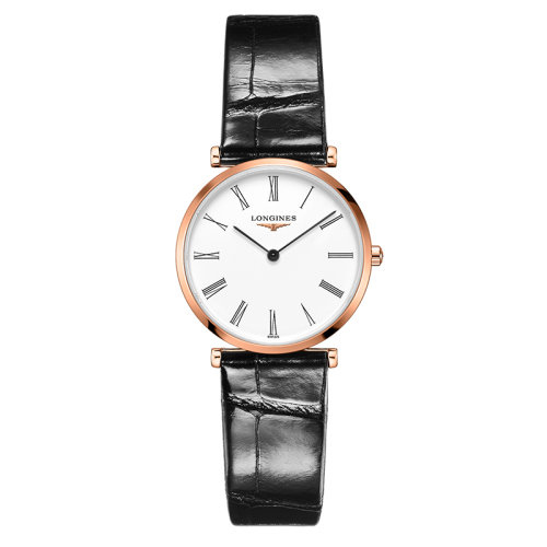 LONGINES/浪琴  嘉岚系列 石英表白盘罗马数字粉红PVD表壳皮质表带男女表29毫米L4.512.1.91.2