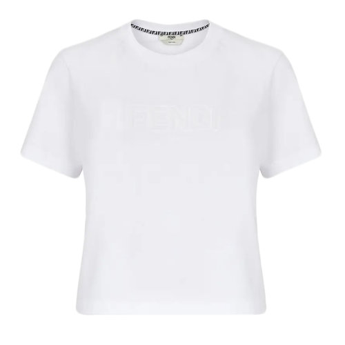 FENDI/芬迪 女士白色针织浮雕FENDI字样T恤FS7389AHLSF0ZNM