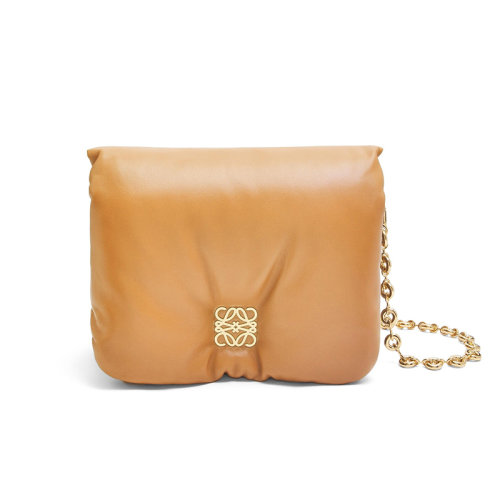 LOEWE/罗意威  22秋冬新款 Puffer Goya系列  女士驼色纳帕小羊皮鹅毛填充磁扣拆卸金色甜甜圈形状链条手提斜挎单肩包AP40P41X01-3150