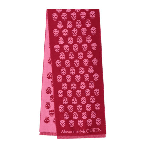 Alexander McQueen/亚历山大麦昆 女士灰白拼色羊毛经典骷髅头图案印花流苏饰边披肩围脖围巾 624425-3200Q-1778