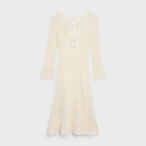  CELINE赛琳思琳 22年秋冬 女士 连衣裙 钩针编织棉质长款连衣裙 2A69Y021Q.01OW