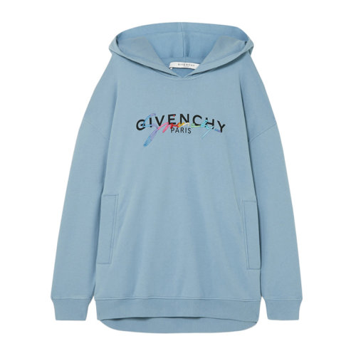 Givenchy/纪梵希 女士天蓝色棉质经典字母徽标刺绣装饰长袖上衣卫衣运动衫套头衫连帽衫 BWJ00B3Z2C-450