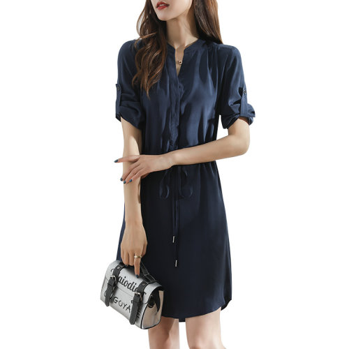 GeleiStory/GeleiStory 夏季新款气质真丝衬衫裙中长款桑蚕丝连衣裙子休闲气质女装 女士连衣裙