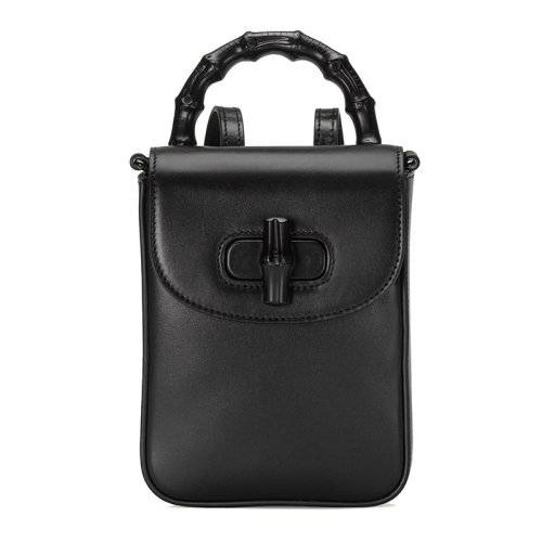 GUCCI/古驰 22新款Gucci Love Parade系列 女士迷你黑色皮革饰面竹节手柄竹制细节肩背手提包702106UZY0P1000