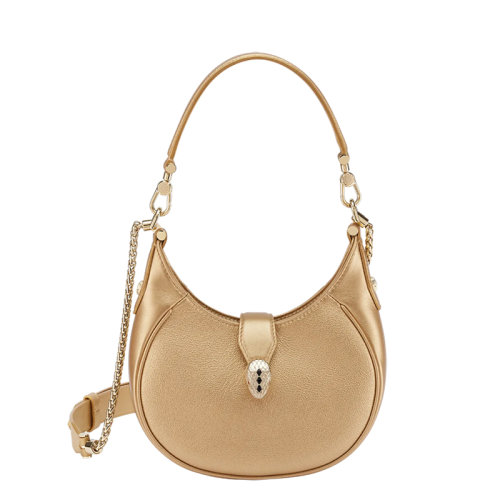 BVLGARI/宝格丽 SERPENTI ELLIPSE系列 女士小号金色小牛皮蛇首搭扣单肩斜挎手提包291824