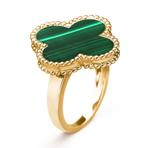 Van Cleef & Arpels/梵克雅宝 经典MagicAlhambra系列 18K金黄金镶嵌绿色孔雀石四叶草戒指/指环