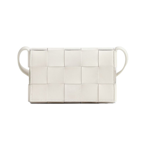 Bottega Veneta/葆蝶家 22新款 女士小号白色羔羊皮饰有Intrecci编织图案金色饰面单肩包730848VMAY19009