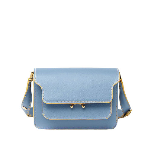 MARNI/玛尼 20 TRUNK系列 天蓝色荔枝纹小牛皮风琴斜挎单肩包 SBMPS01U07LV520Z270Y