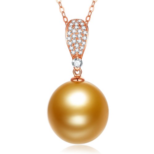 SANDYRILLA/仙蒂瑞拉 【品质控】高级感14-15mm南洋海水金珍珠18K金钻石吊坠