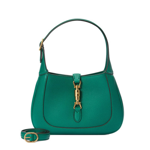 GUCCI/古驰 22春夏新款Jackie 1961系列 女士小号翠绿色皮革金扣单肩斜挎腋下包手提包636709AZB0G3120