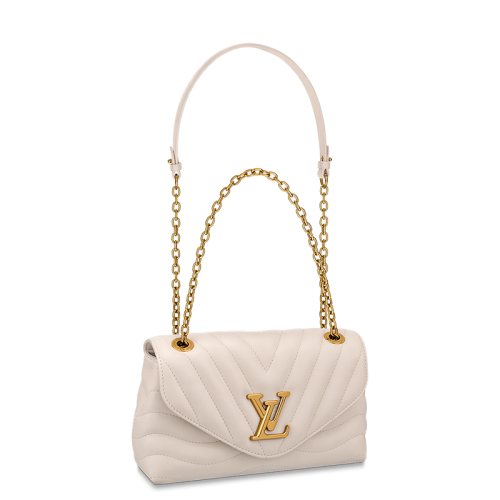 Louis Vuitton/路易威登 22春夏新款NEW WAVE系列 女士象牙白色绗缝光滑牛皮革复古金扣金链单肩斜跨手提链条包M58549