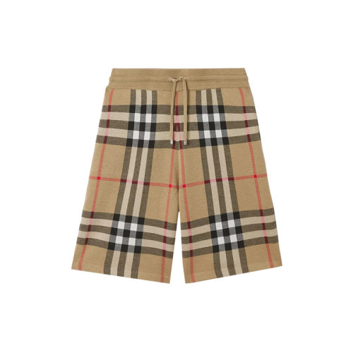 BURBERRY/博柏利 22年秋冬新款 男士米色蚕丝羊毛混纺格纹图案提花短裤80435721
