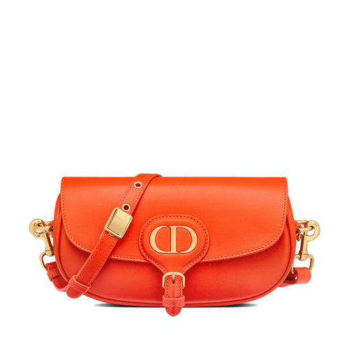 DIOR/迪奥 22春夏新款BOBBY EAST-WEST系列 女士亮橙色光面牛皮革“CD”扣翻盖单肩斜挎手提包M9327UMOL_M37O