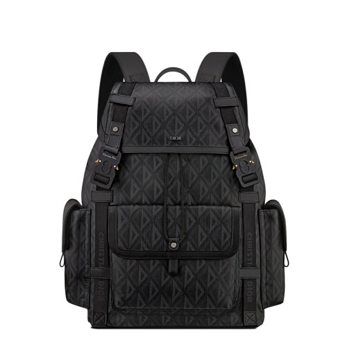 DIOR/迪奥 22春夏新款HIT THE ROAD系列 男士黑色CD Diamond图案帆布皮革饰边翻盖抽绳双肩背包1ESBA163CDP_H43E