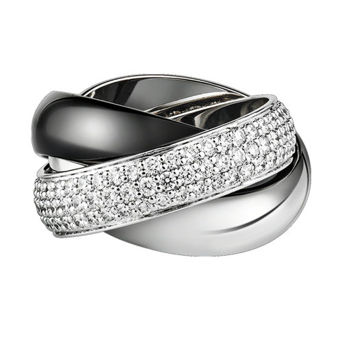 CARTIER/卡地亚 TRINITY系列 大号18K金白金钻石陶瓷 三色三环戒指N4242700