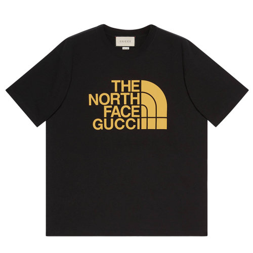 GUCCI/古驰 North Face x Gucci系列 男女同款黑色磨砂纯棉平纹针织T恤616036XJDCL1131