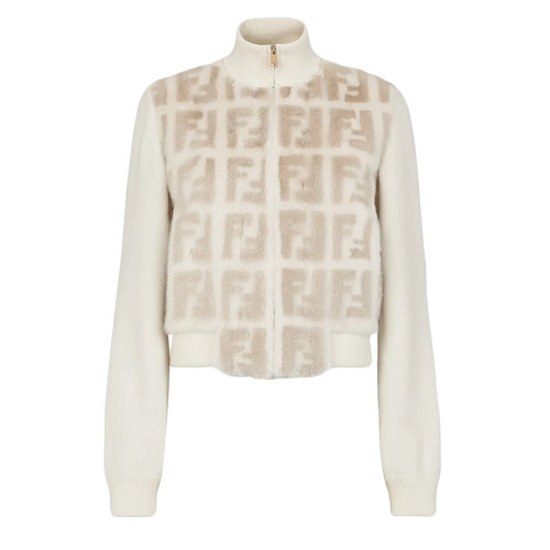 FENDI/芬迪  女士白色貂皮FF图案夹克FNE16FAHOVF1FS7