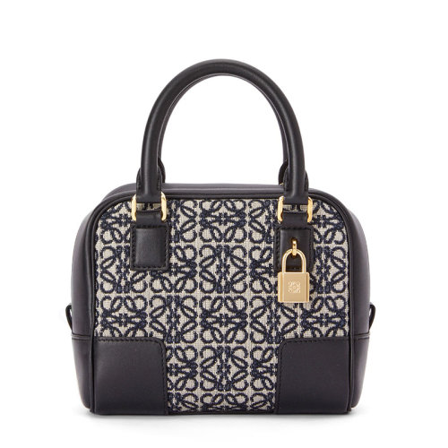 LOEWE/罗意威 22新款Amazona 16系列 女士海军蓝/黑色徽标提花帆布配皮饰金锁单肩手提包A039N21X03-5938