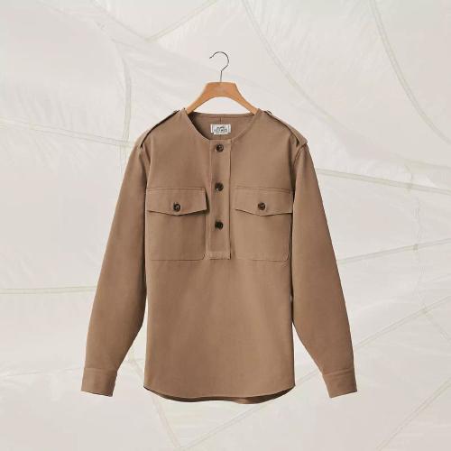  HERMES爱马仕 22年秋冬 男士 长袖衬衫 Chemise corps sportif sans col H256660HG9839