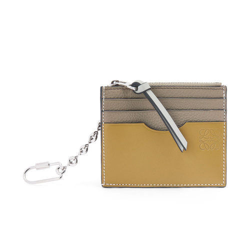 LOEWE/罗意威 22新款 女士月桂绿配赭石色柔软粒面牛皮革徽标压纹方形链条硬币卡片包C821B35X01-1852